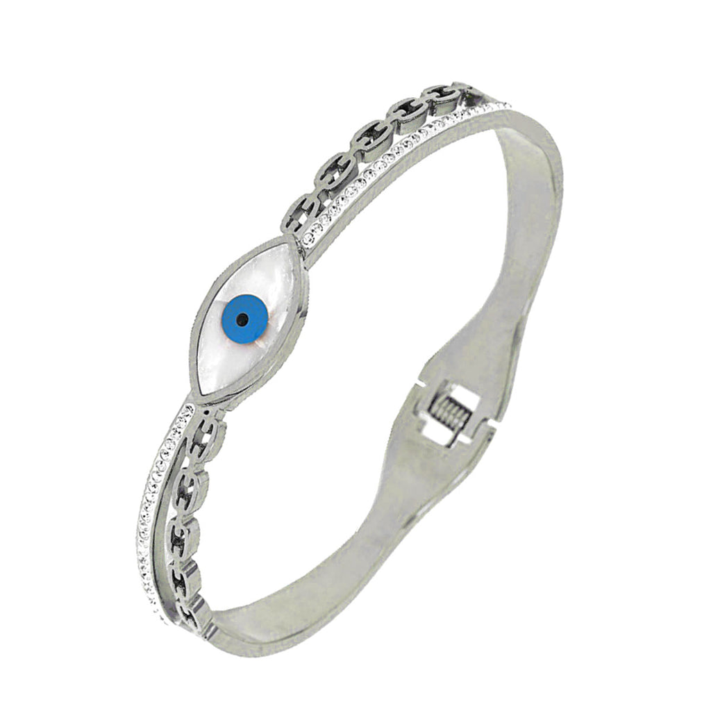 Mother of Pearl Evil Eye 18K Gold Stainless Steel Openable Kada Bracelets Womens