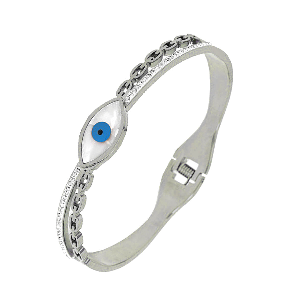 Mother of Pearl Evil Eye 18K Gold Stainless Steel Openable Kada Bracelets Womens
