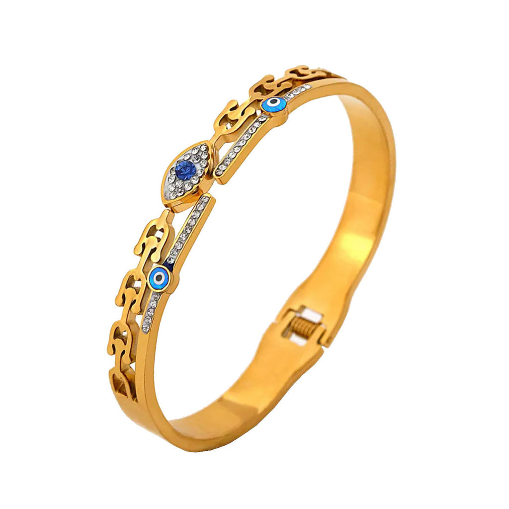 Evil Eye Fancy 18K Gold Stainless Steel Openable Kada Bracelet Bulk