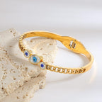 Mother of Pearl Evil Eye 18K Gold Stainless Steel Openable Kada Bracelet for Women