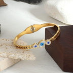 Mother of Pearl Evil Eye 18K Gold Stainless Steel Openable Kada Bracelet for Women