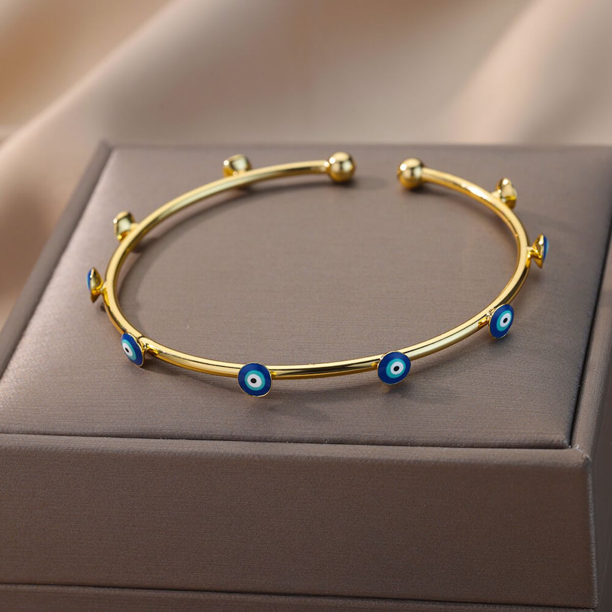 Nine Evil Eye 18K Gold Anti Tarnish Gold Cuff Kada Bangle Bulk