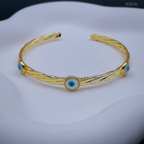 Triple Evil Eye Twisted 18K Gold Cuff Kada Bangle Bracelet Women Bulk Main image