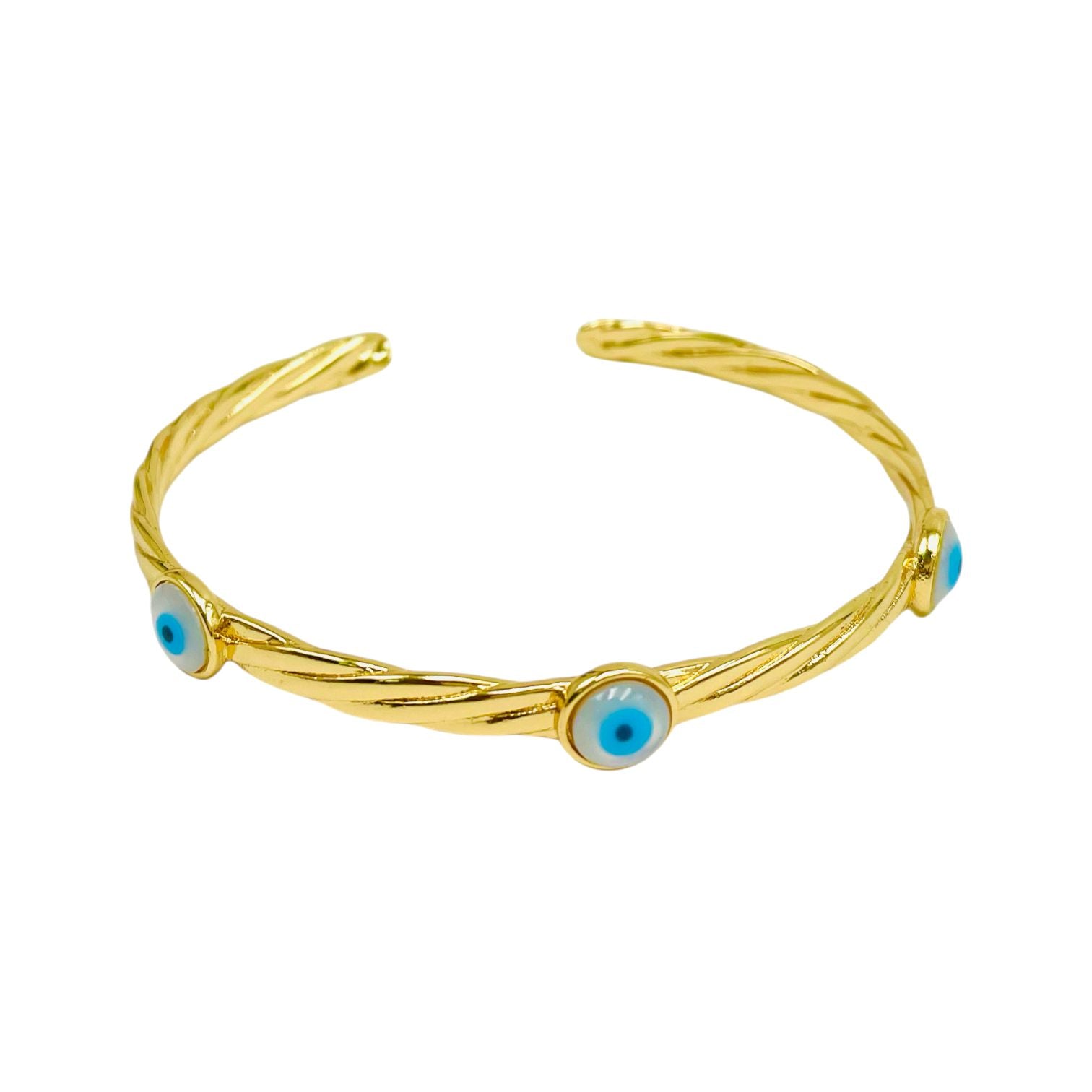 Triple Evil Eye Twisted 18K Gold Cuff Kada Bangle Bracelet Women Bulk