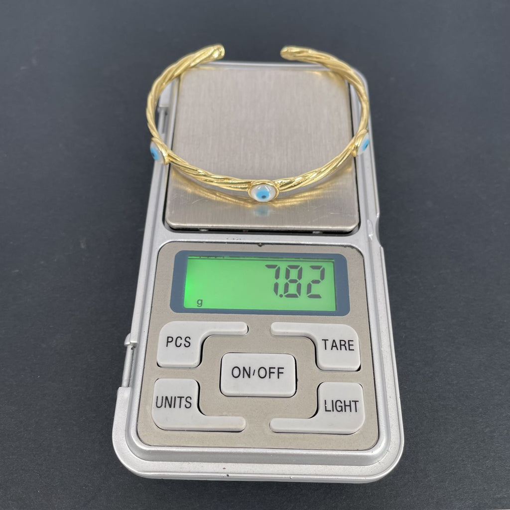 Triple Evil Eye Twisted 18K Gold Cuff Kada Bangle Bracelet Women Bulk