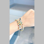 Floral Leaf Multi Color CZ 18K Gold Openable Kada Bangle Bulk