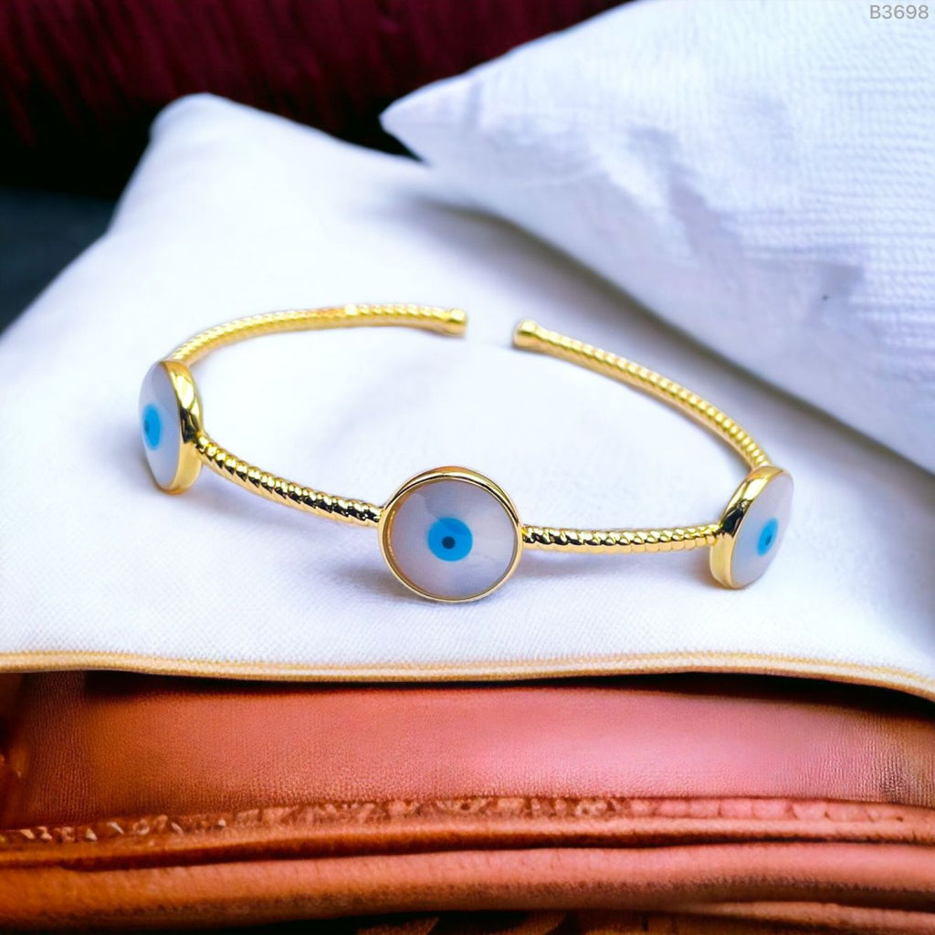 Triple Evil Eye Mother Of Pearl Slim Gold Anti Tarnish Cuff Kada Bulk