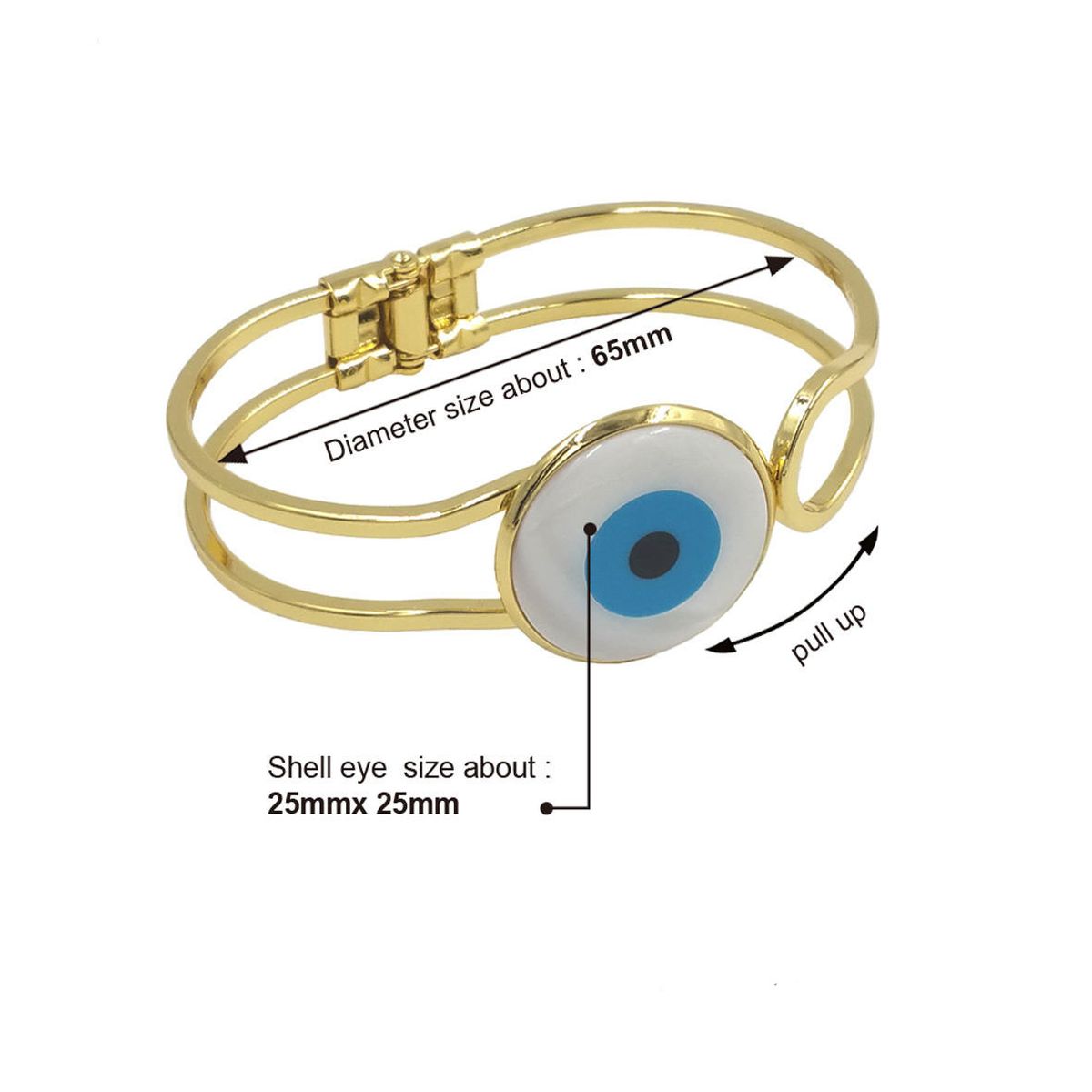 Large Evil Eye Mother Of Pearl Dual Layer 18K Gold Openable Cuff Kada Bangle For Women