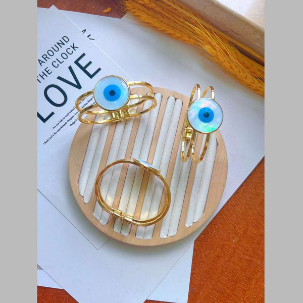 Large Evil Eye Mother Of Pearl Dual Layer 18K Gold Openable Cuff Kada Bangle For Women Main image