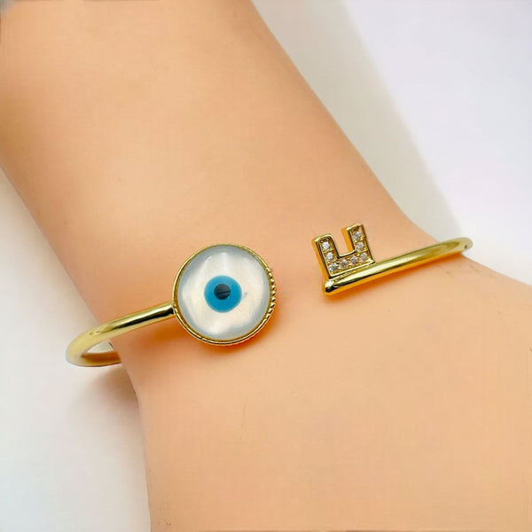 Lock Key Evil Eye Mother Of Pearl 18K Gold Cuff Kada Bangle Women Bulk Secondary image