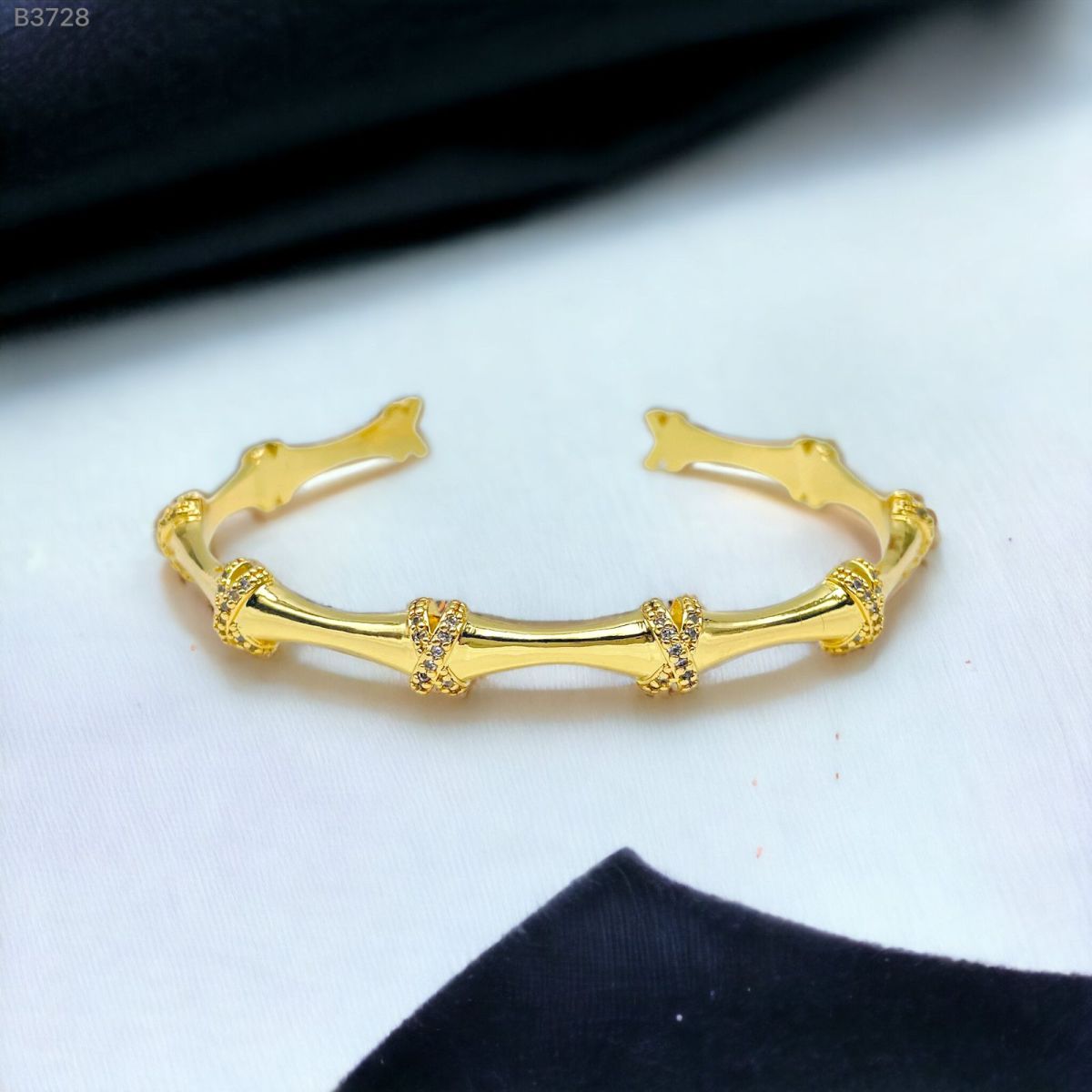 Criss Cross Ribbon Cubic Zirconia 18K Gold Cuff Kada For Women Bulk Main image