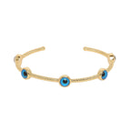 Five Evil Eye Slim Rope 18K Gold Cuff Kada Bracelet For Women Bulk