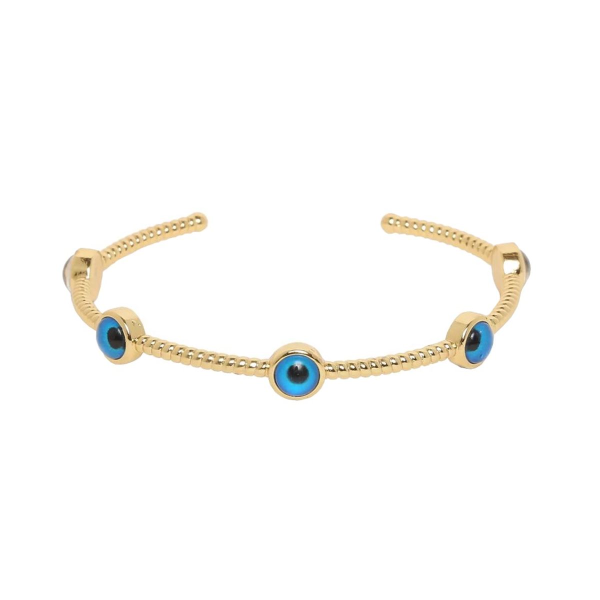 Five Evil Eye Slim Rope 18K Gold Cuff Kada Bracelet For Women Bulk