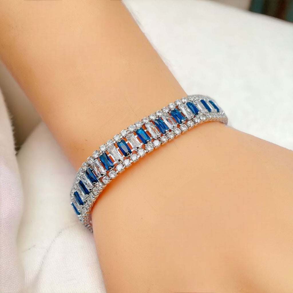Green Emerald Baguette Cubic Zirconia Silver Tennis Bracelet Bulk