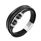 Multi-Layer Rope Ring Black Leather Stainless Steel Wrist Wrap Band Strand Bracelet For Men