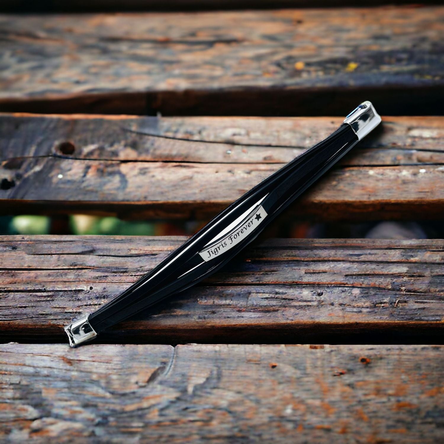 Multi-Layer Black Silver Leather Customized Personalised Laser Engraved Wrist Wrap Band Strand Id Bracelet For Men