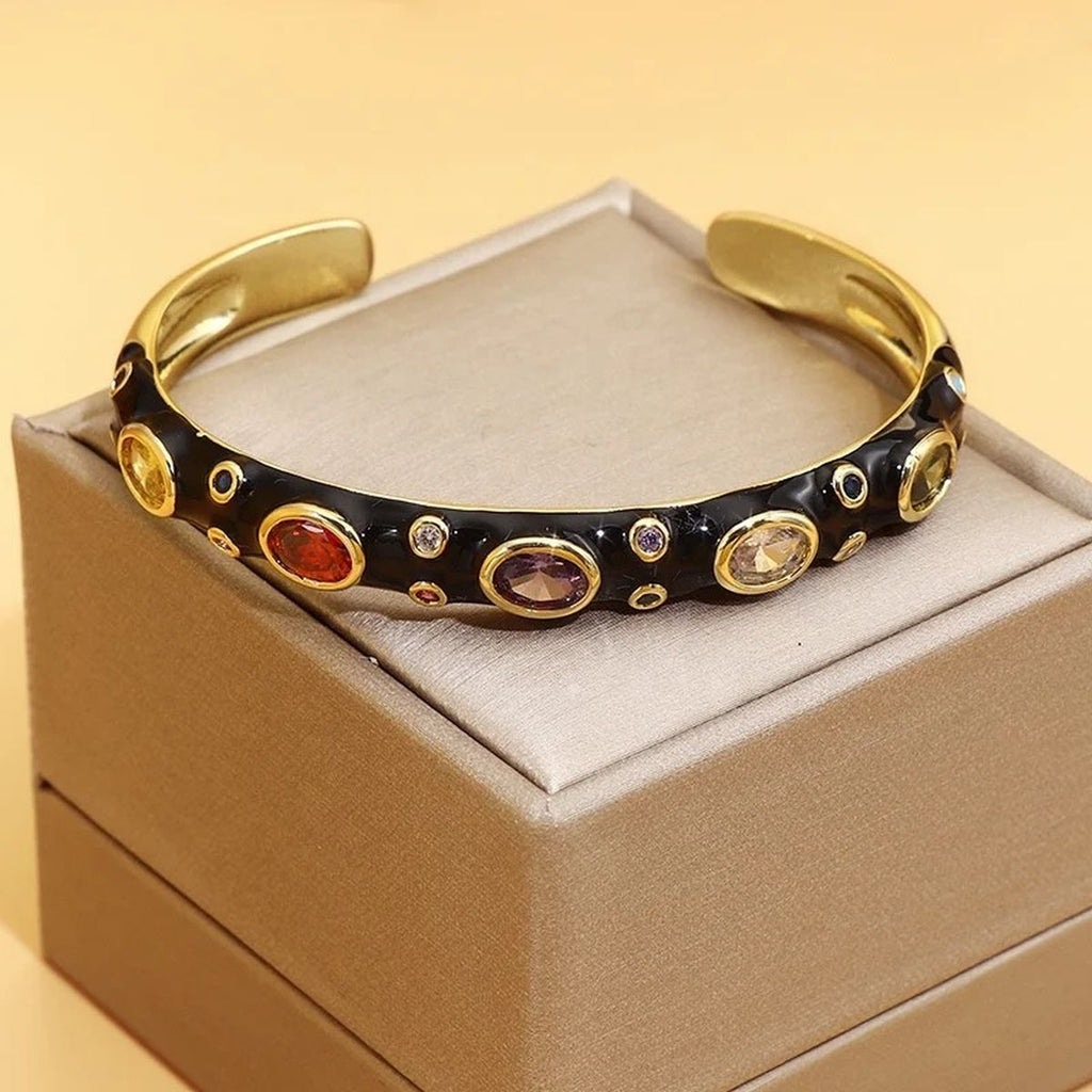 Oval CZ Crystal Black 18K Gold Anti Tarnish Kada Bracelet Bulk
