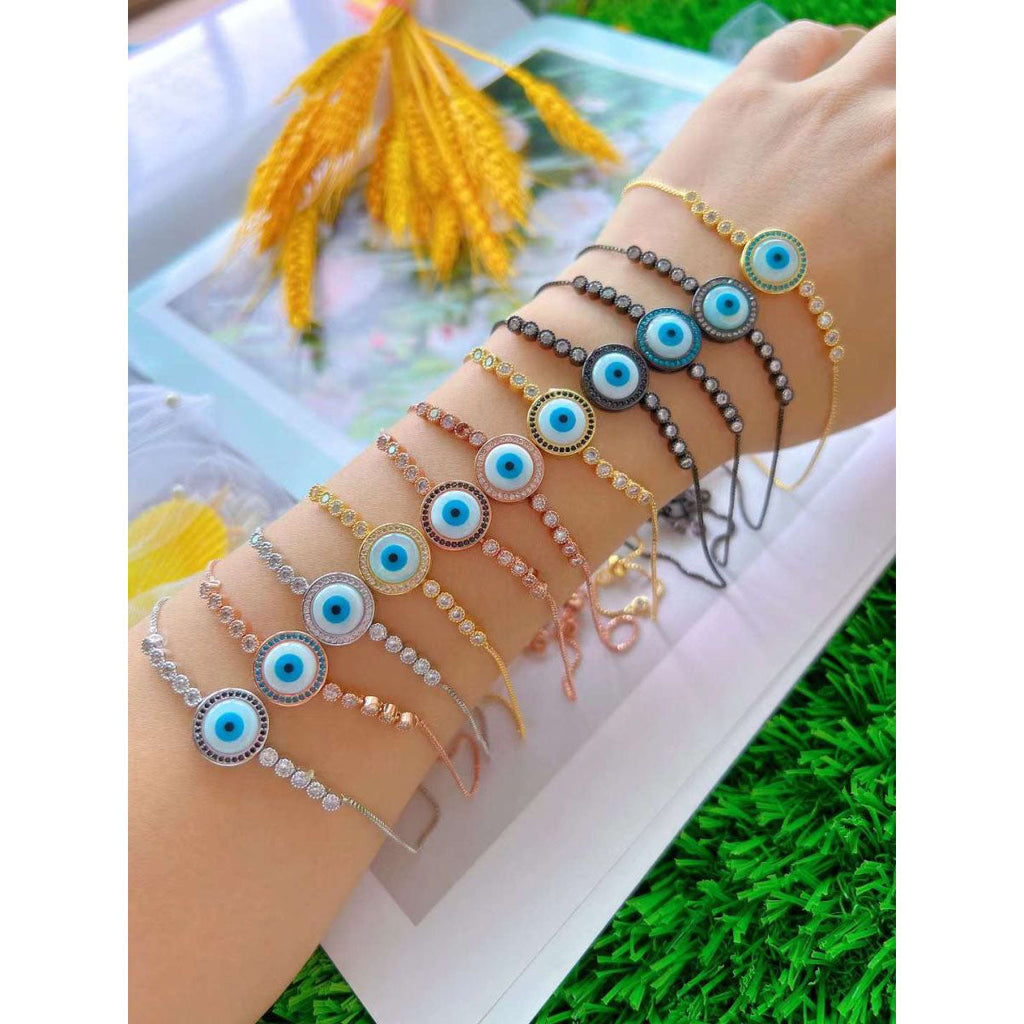 Evil Eye Mother Of Pearl CZ Rose Gold Anti Tarnish Bracelet Bulk
