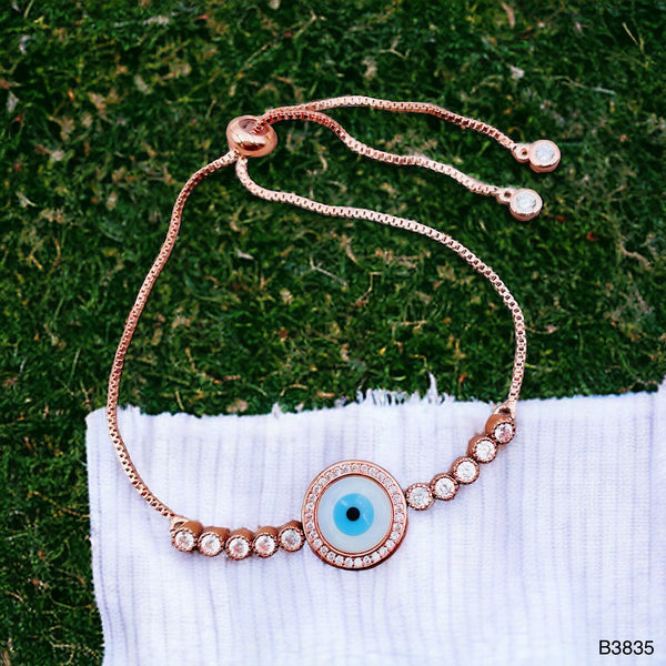 Evil Eye Mother Of Pearl CZ Rose Gold Anti Tarnish Bracelet Bulk Main image