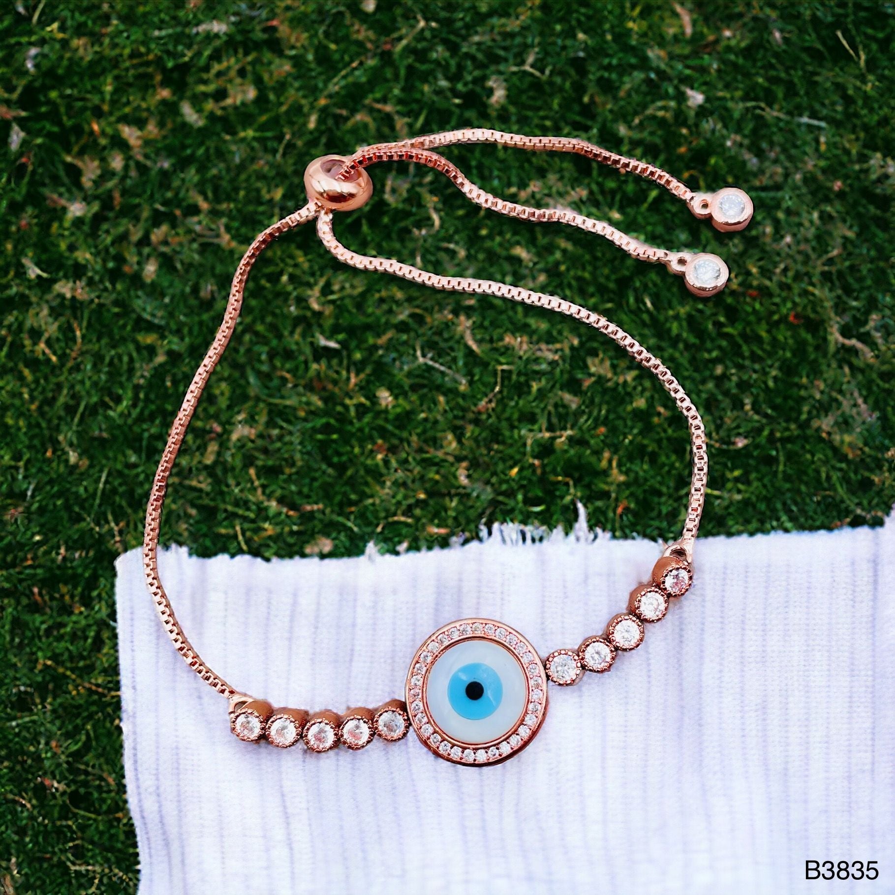 Evil Eye Mother Of Pearl CZ Rose Gold Anti Tarnish Bracelet Bulk