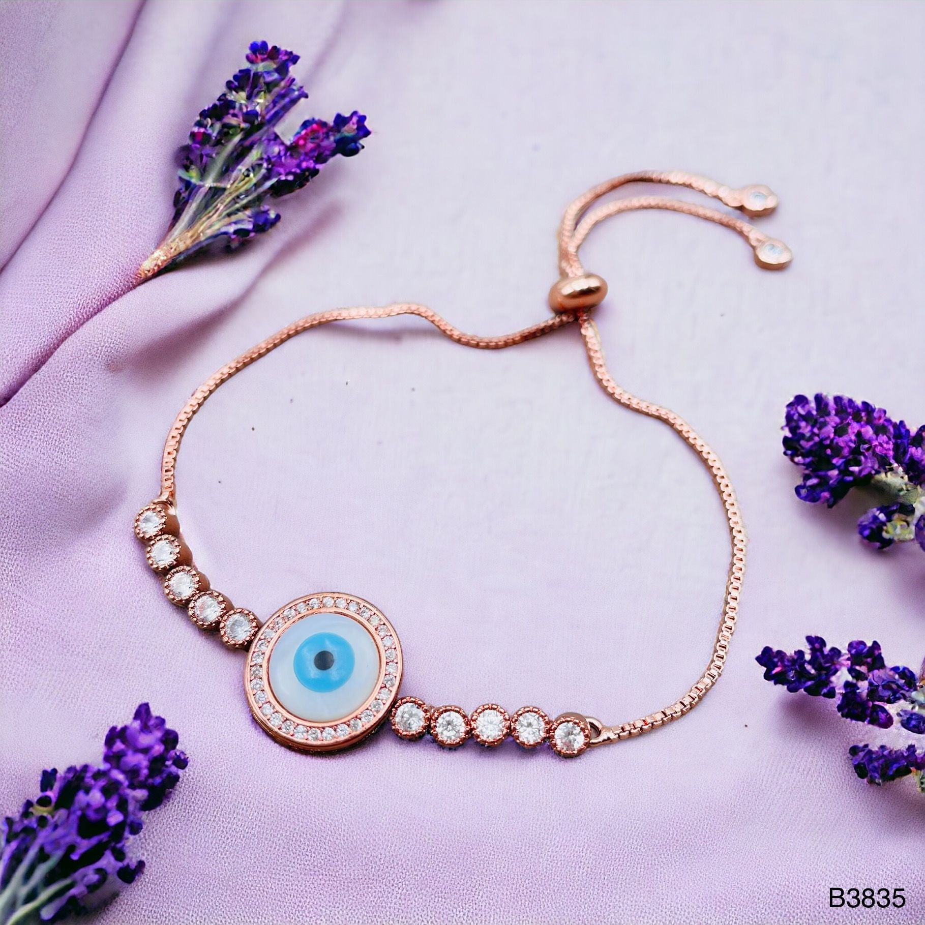 Evil Eye Mother Of Pearl CZ Rose Gold Anti Tarnish Bracelet Bulk
