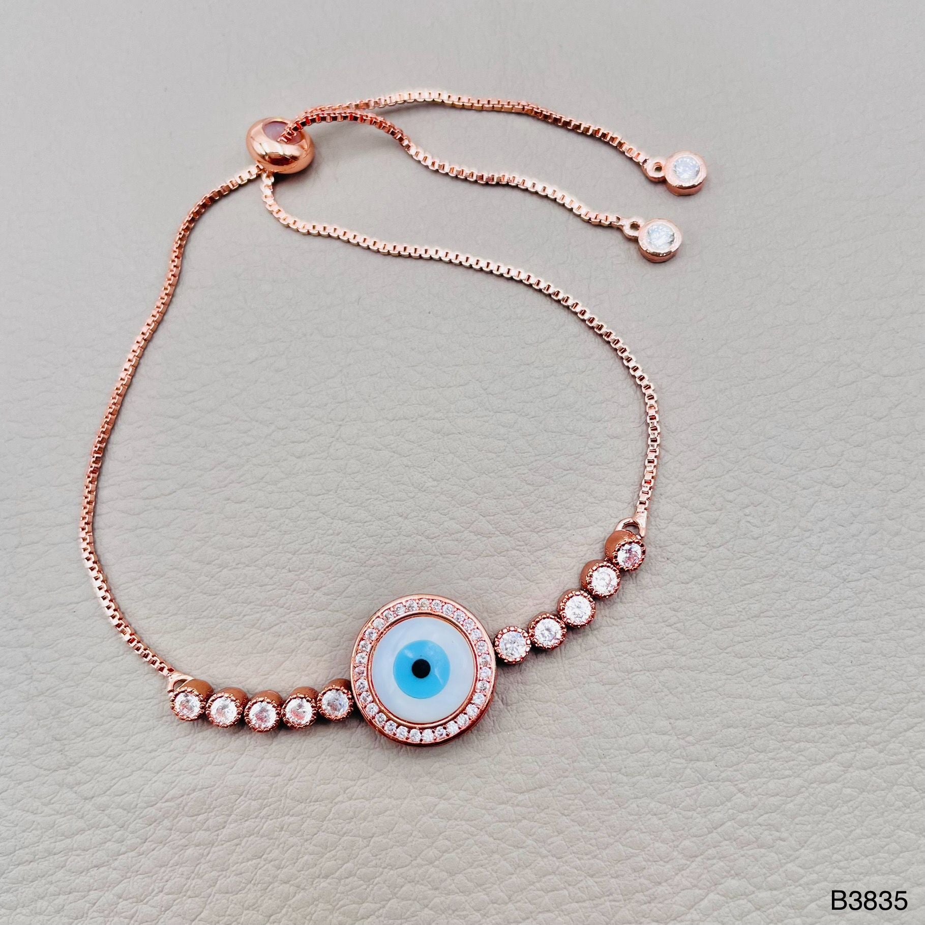 Evil Eye Mother Of Pearl CZ Rose Gold Anti Tarnish Bracelet Bulk