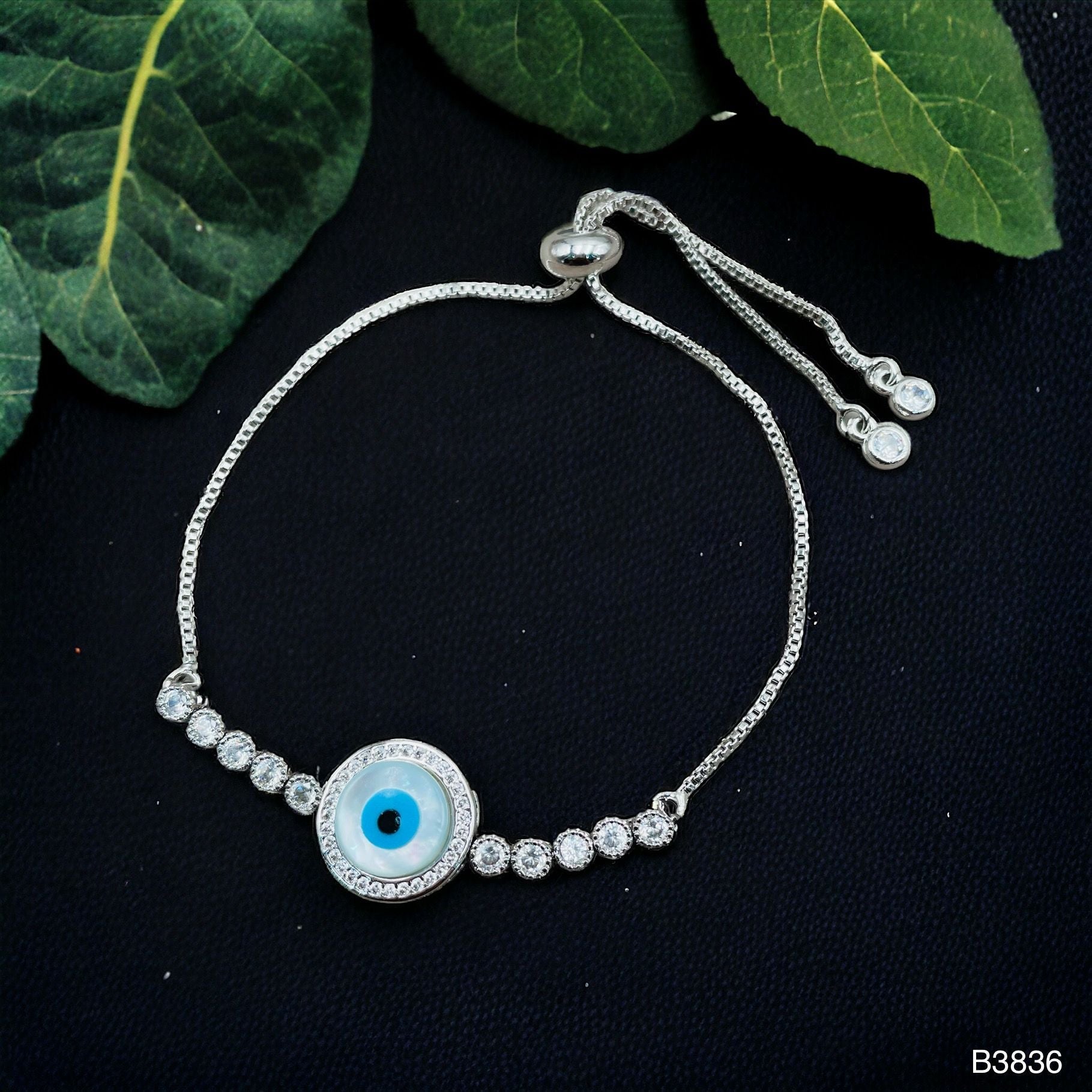 Evil Eye Mother Of Pearl CZ Rose Gold Anti Tarnish Bracelet Bulk