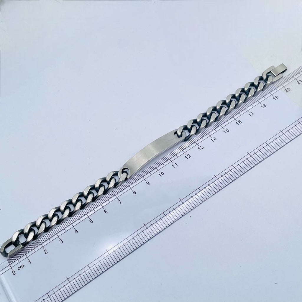 Gun Metal Brush Finish 316L Stainless Steel Customized Personalised Laser Engraved Id Curb Chain Bracelet For Men