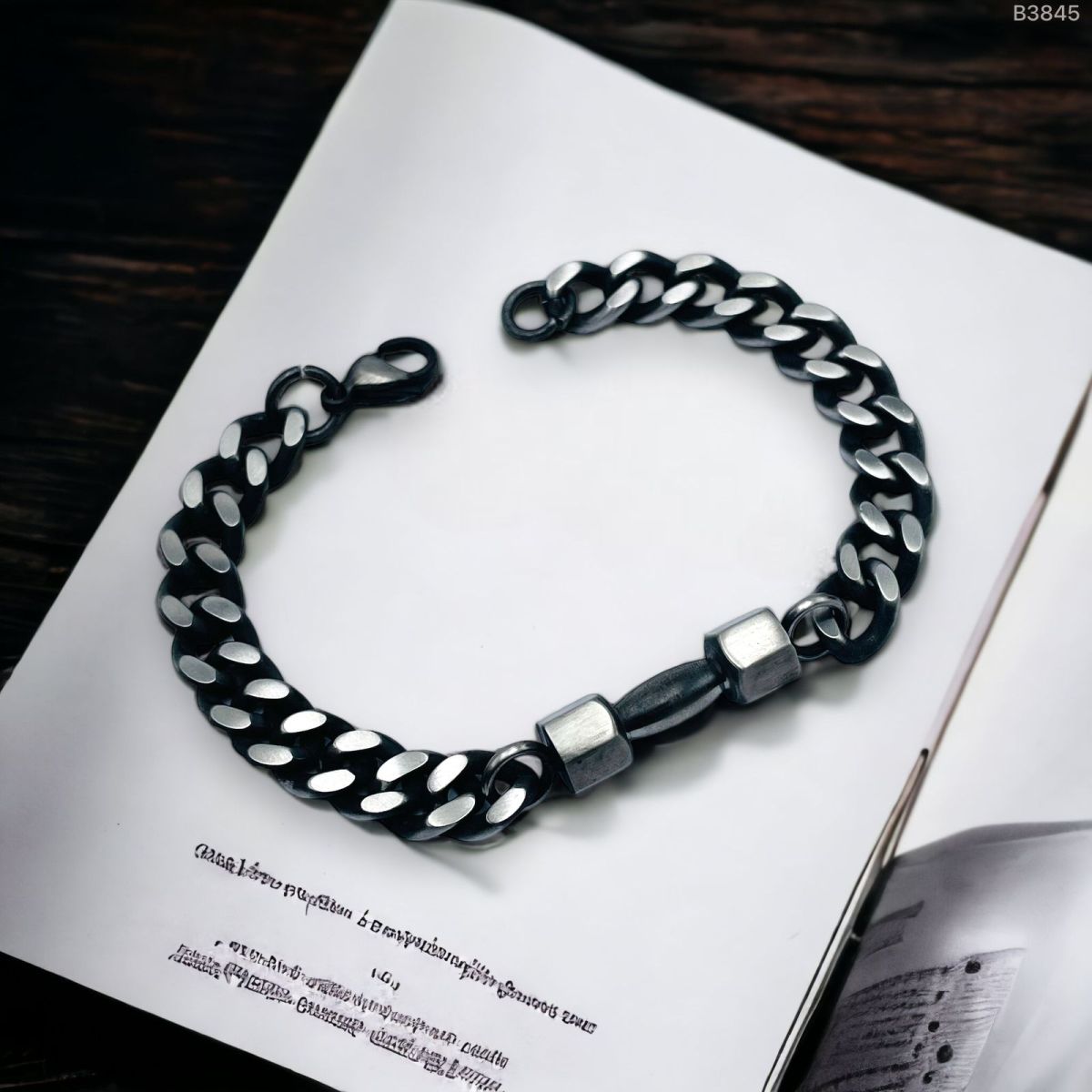 Dumbbell Barbell 18K Gold 316L Stainless Steel Dumbbell Barbell Curb Chain Bracelet For Men