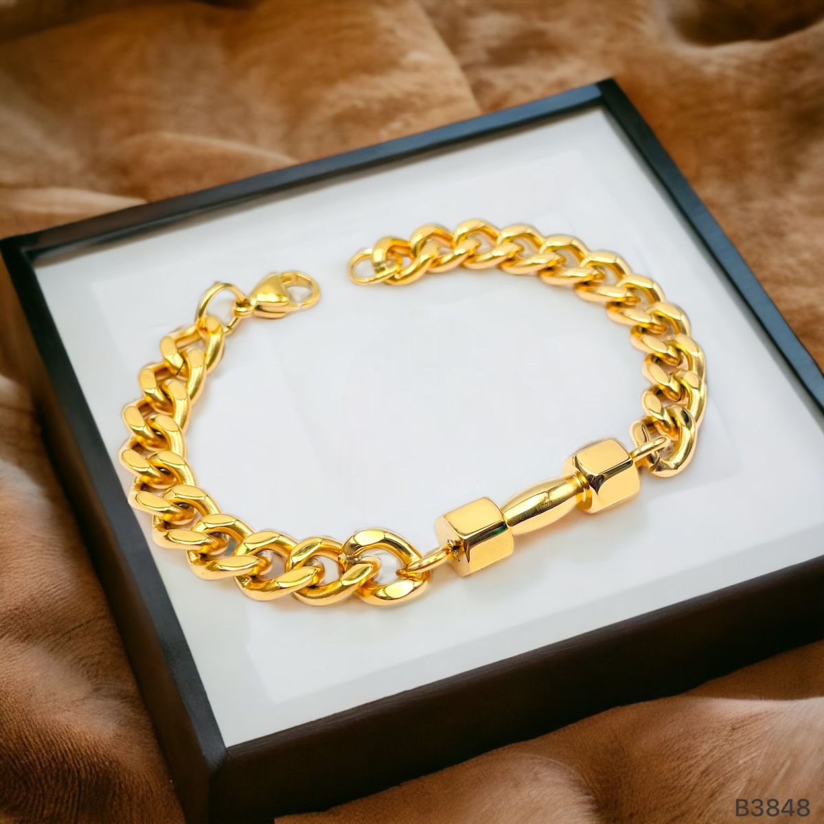 Dumbbell Barbell 18K Gold 316L Stainless Steel Dumbbell Barbell Curb Chain Bracelet For Men