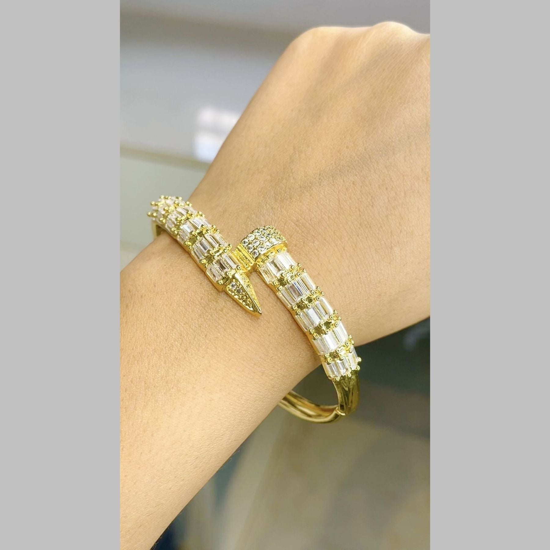 Gothic Nail Baguette CZ 18K Gold Openable Kada Bracelet Bulk