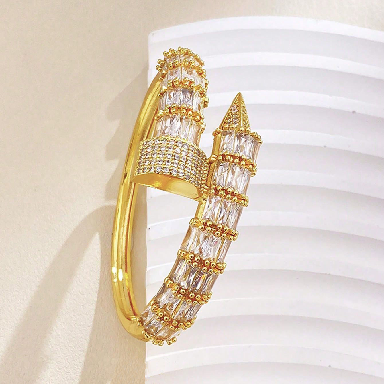 Gothic Nail Baguette CZ 18K Gold Openable Kada Bracelet Bulk Main image