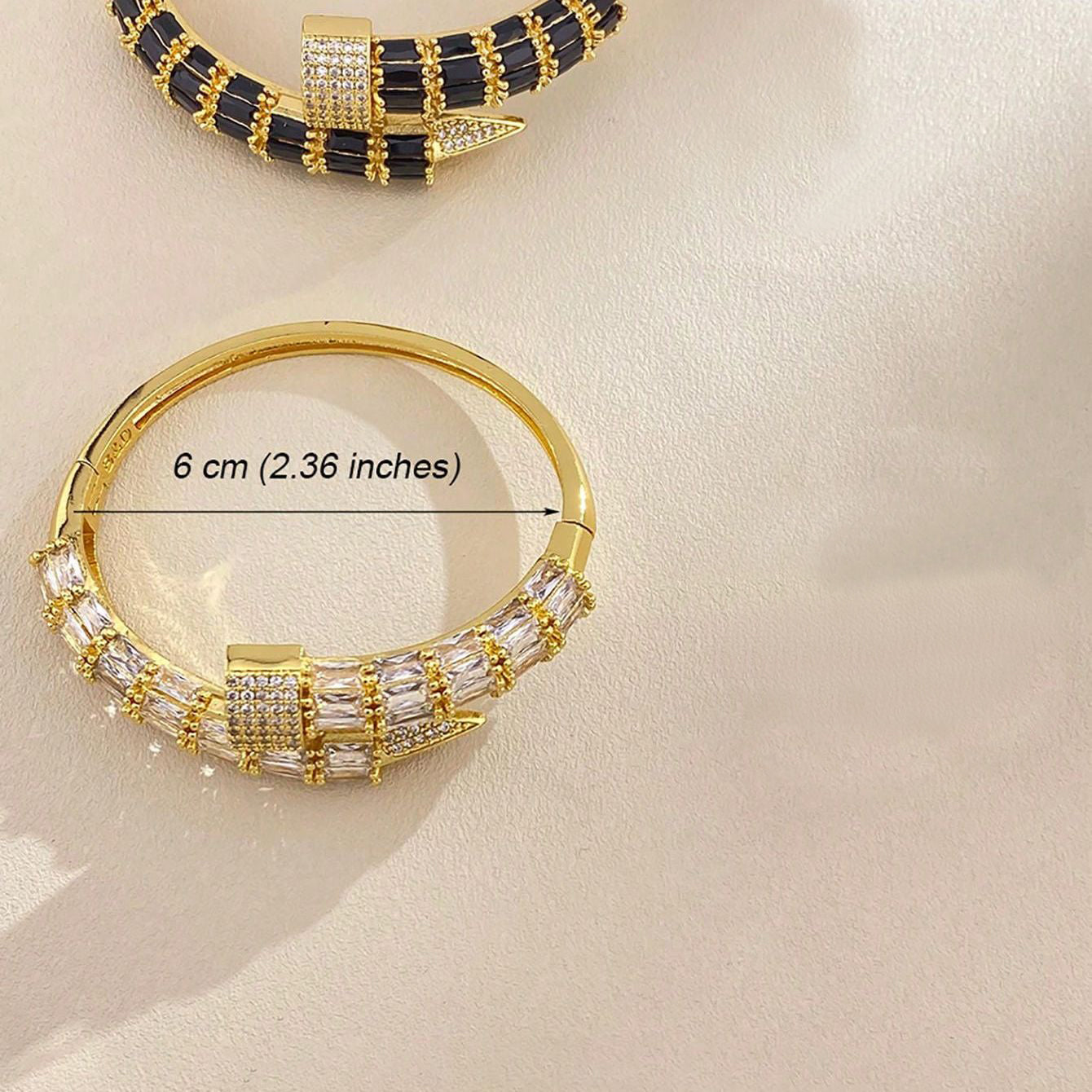 Gothic Nail Baguette CZ 18K Gold Openable Kada Bracelet Bulk