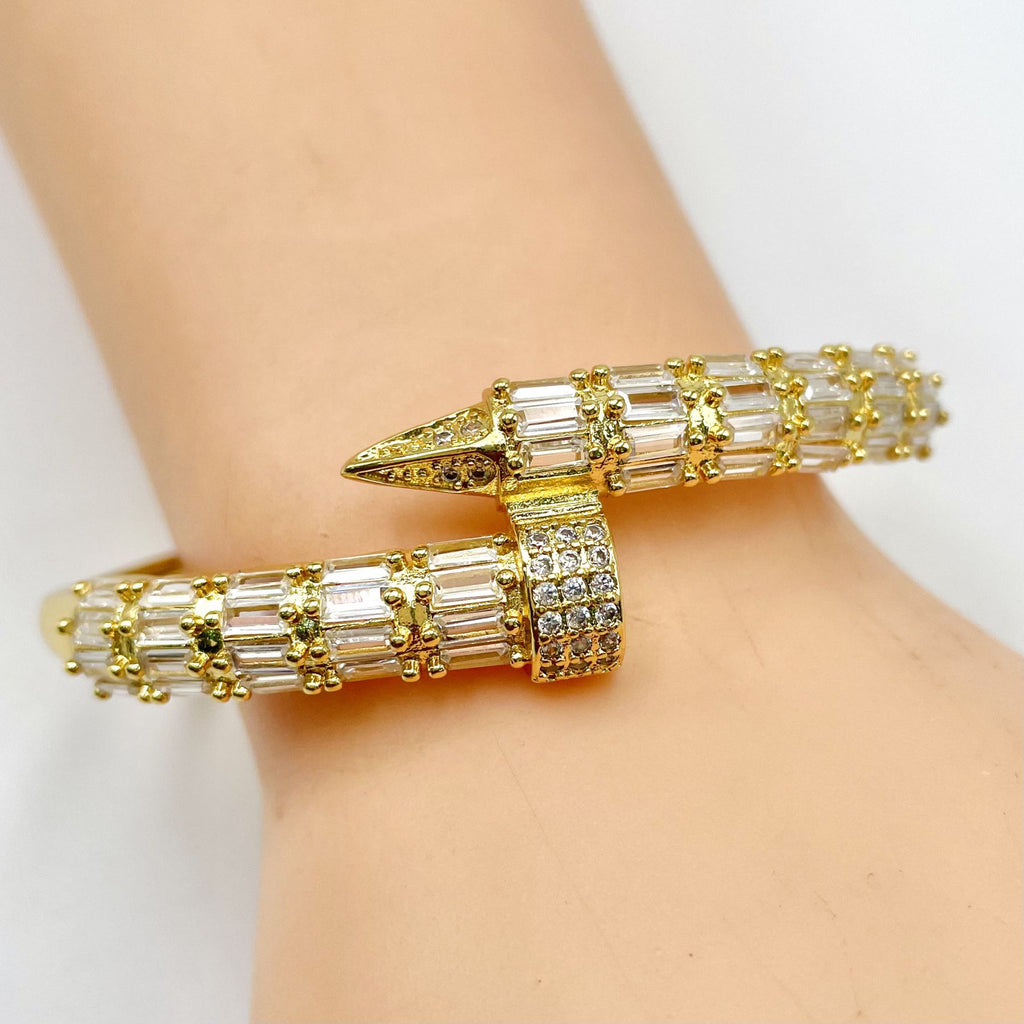 Gothic Nail Baguette CZ 18K Gold Openable Kada Bracelet Bulk