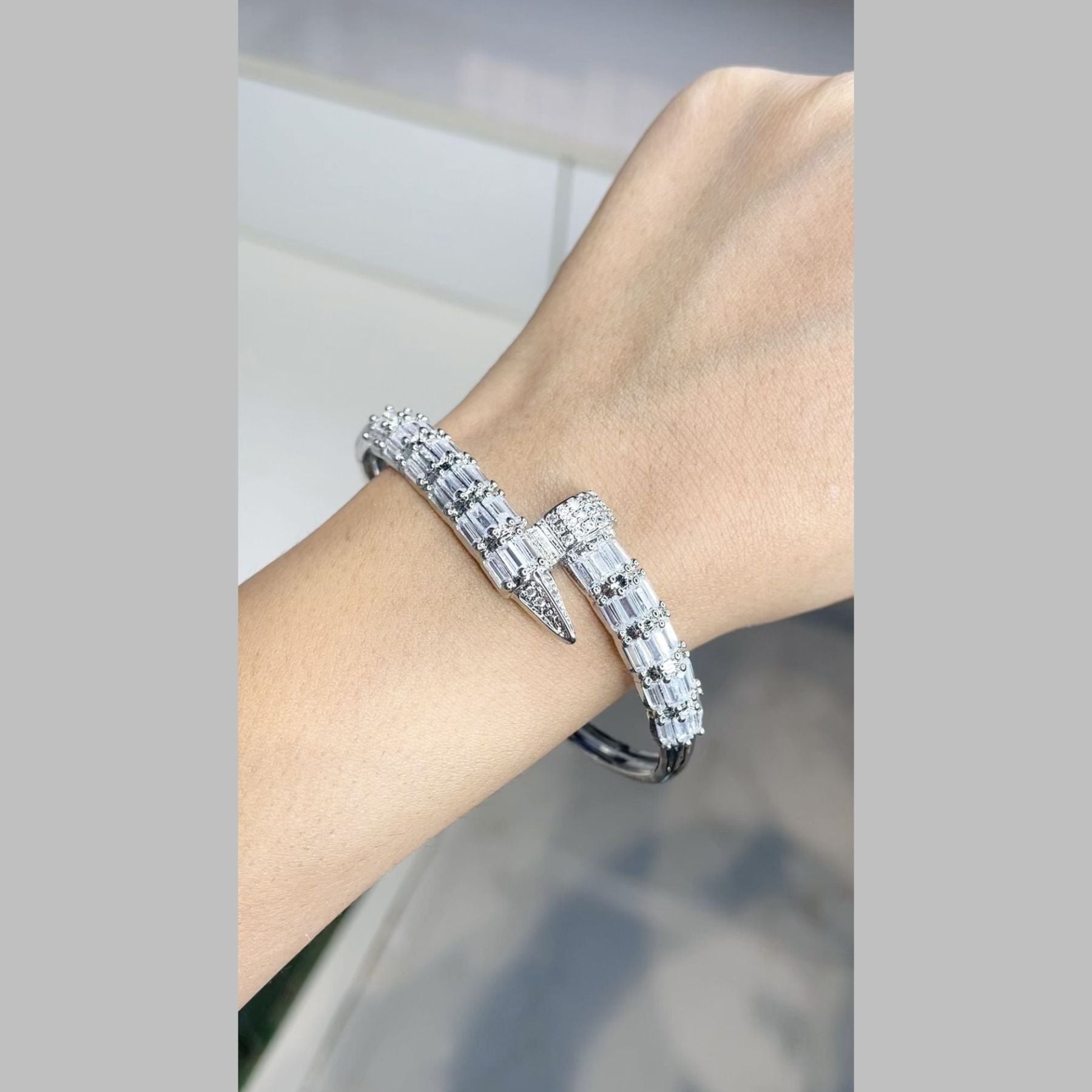 Gothic Nail Baguette CZ 18K Gold Openable Kada Bracelet Bulk