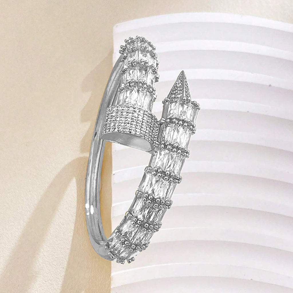 Gothic Nail Baguette CZ 18K Gold Openable Kada Bracelet Bulk