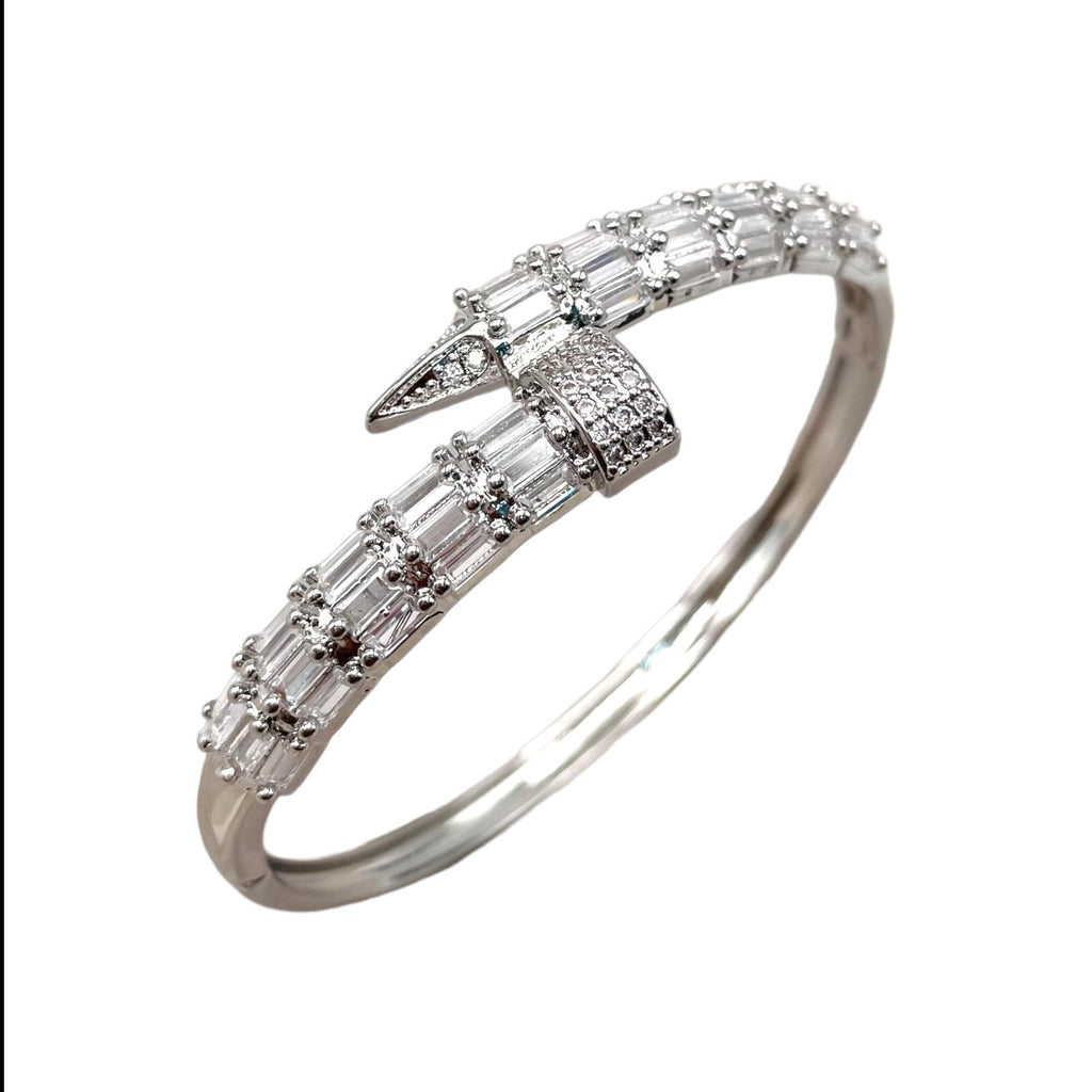 Gothic Nail Baguette CZ 18K Gold Openable Kada Bracelet Bulk