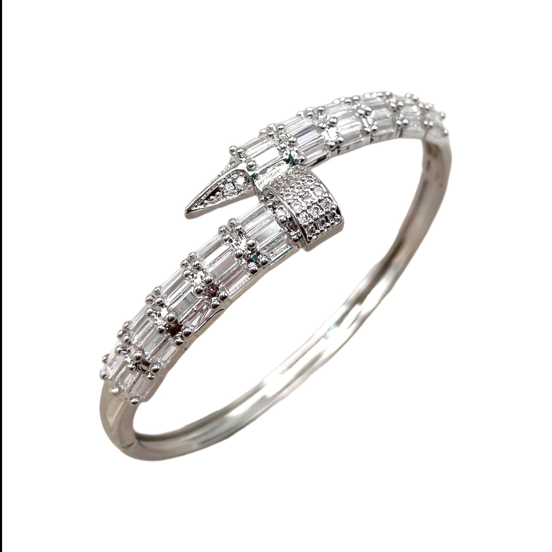 Gothic Nail Baguette CZ 18K Gold Openable Kada Bracelet Bulk