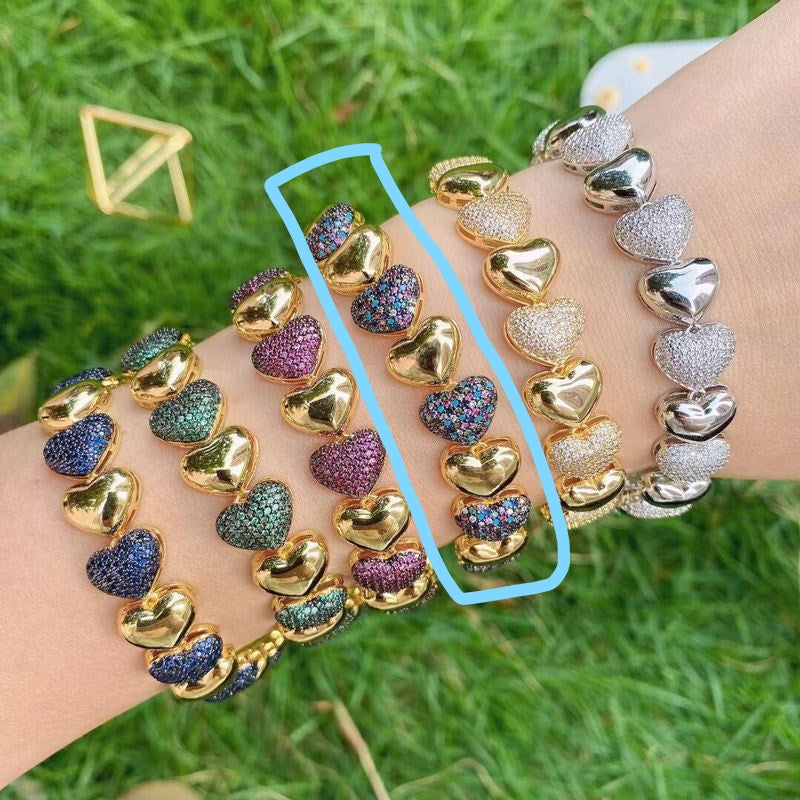 Heart Love Turquoise Blue Pink Glossy Gold Anti Tarnish Bracelet Bulk