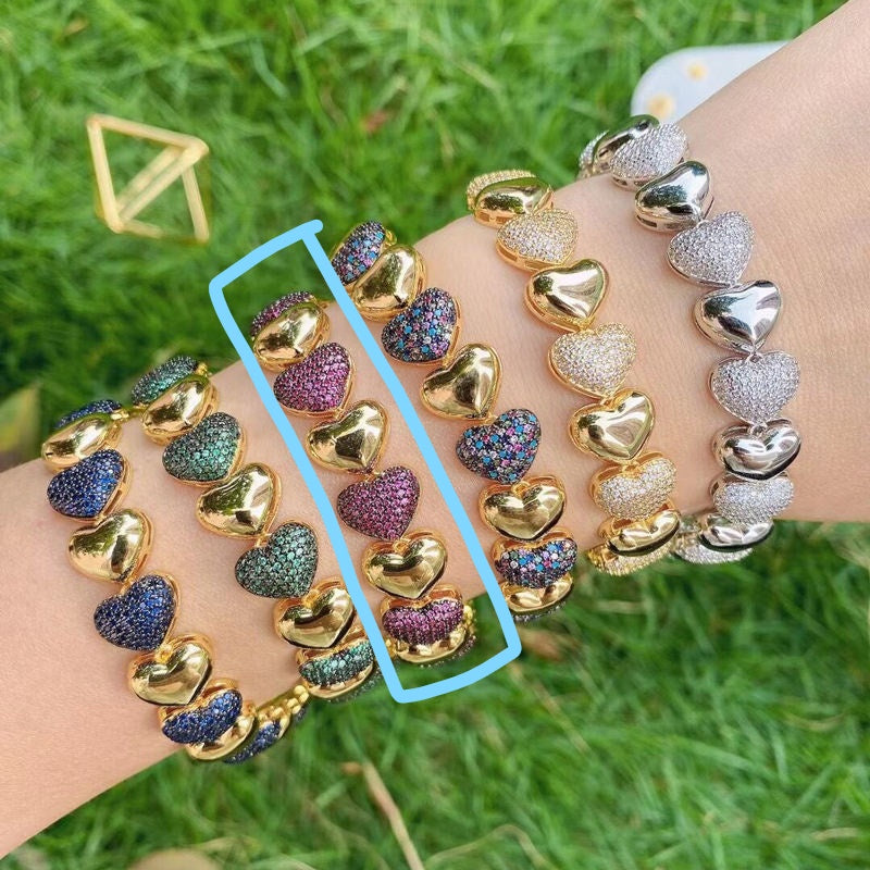 Heart Love Turquoise Blue Pink Glossy Gold Anti Tarnish Bracelet Bulk