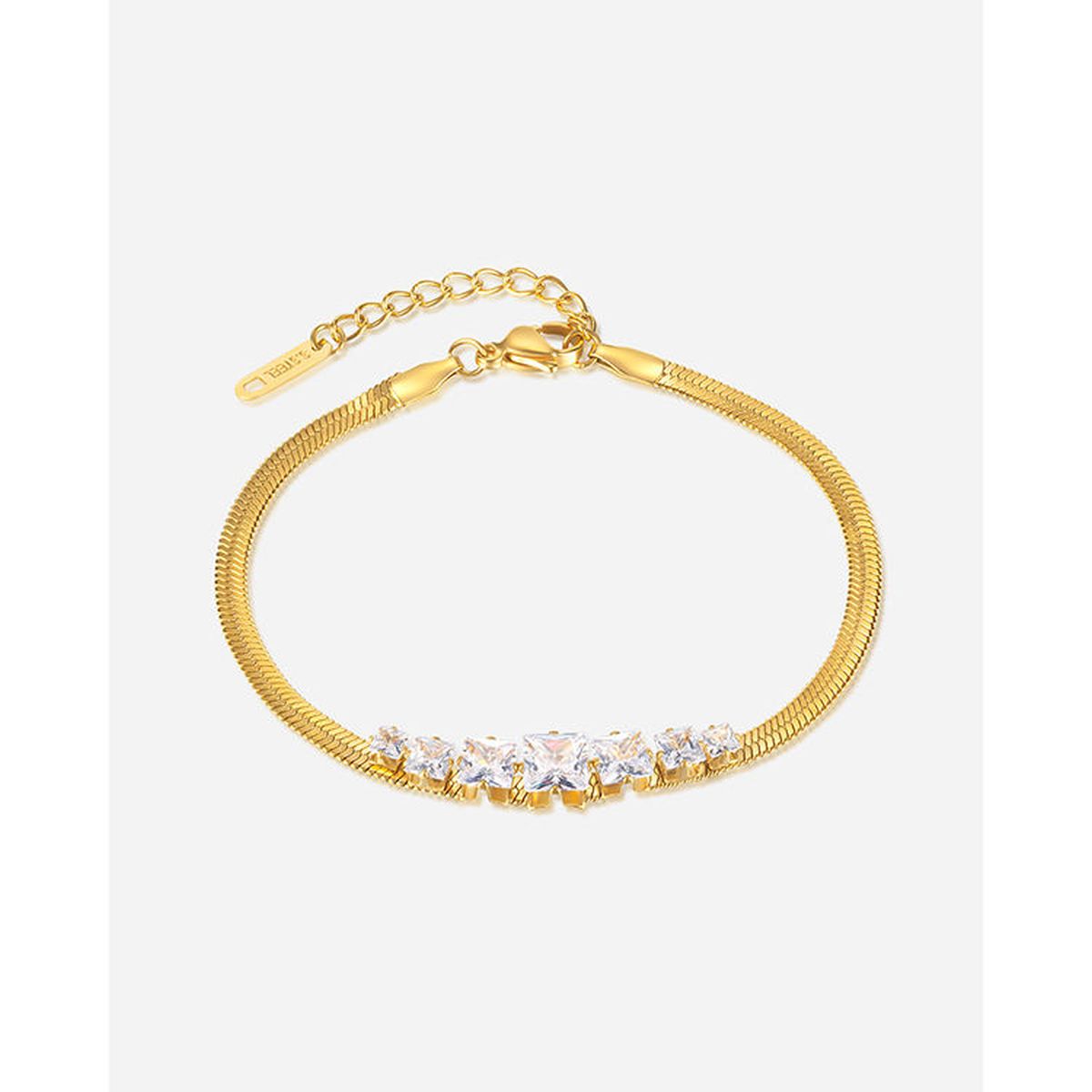 7 Princess Cut Cubic Zirconia Snake 18K Gold Anti Tarnish Stainless Steel Bracelet for Women Main image