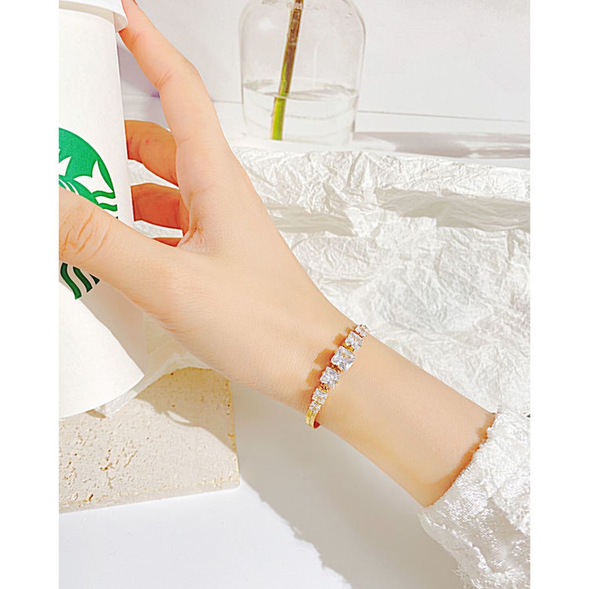7 Princess Cut Cubic Zirconia Snake 18K Gold Anti Tarnish Stainless Steel Bracelet for Women Secondary image