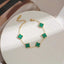 Green Malachite Clover Gold Anti Tarnish Stainless Steel Bracelet Bulk