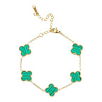 Green Malachite Clover Gold Anti Tarnish Stainless Steel Bracelet Bulk