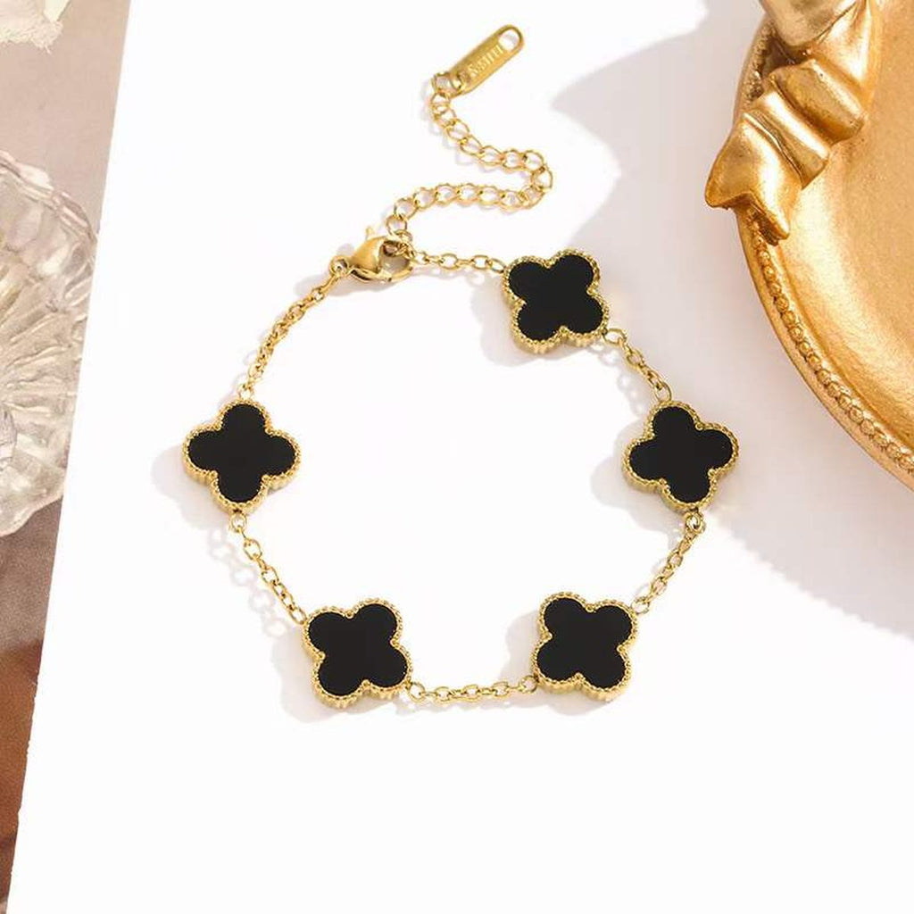 Green Malachite Clover Gold Anti Tarnish Stainless Steel Bracelet Bulk