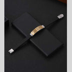 Zig Zag Two Tone Black 18K Gold Stainless Steel Silicon Anti Tarnish Writ Band Bracelet For Men