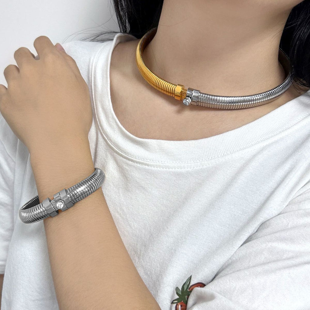 Snake Cobra Lock CZ 18K Gold Anti Tarnish Choker Necklace Bulk