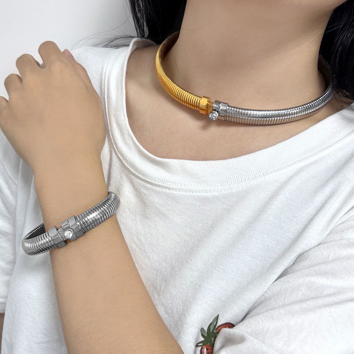 Snake Cobra Lock CZ 18K Gold Anti Tarnish Choker Necklace Bulk