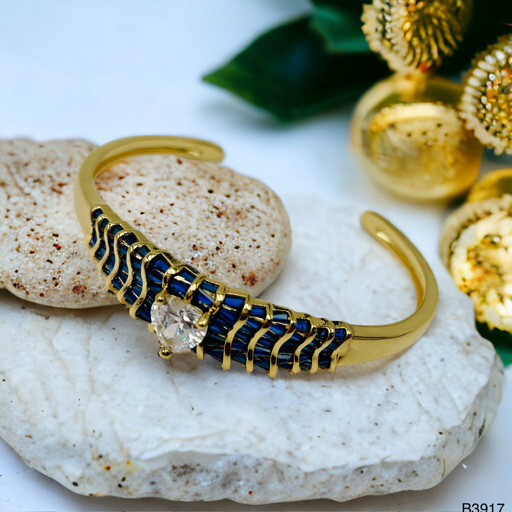 Heart Love CZ 18K Gold Anti Tarnish Cuff Kada Bracelet Bulk