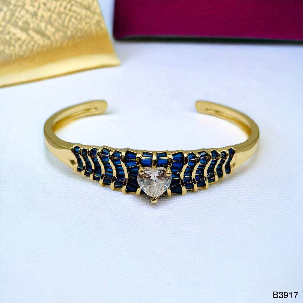 Heart Love CZ 18K Gold Anti Tarnish Cuff Kada Bracelet Bulk